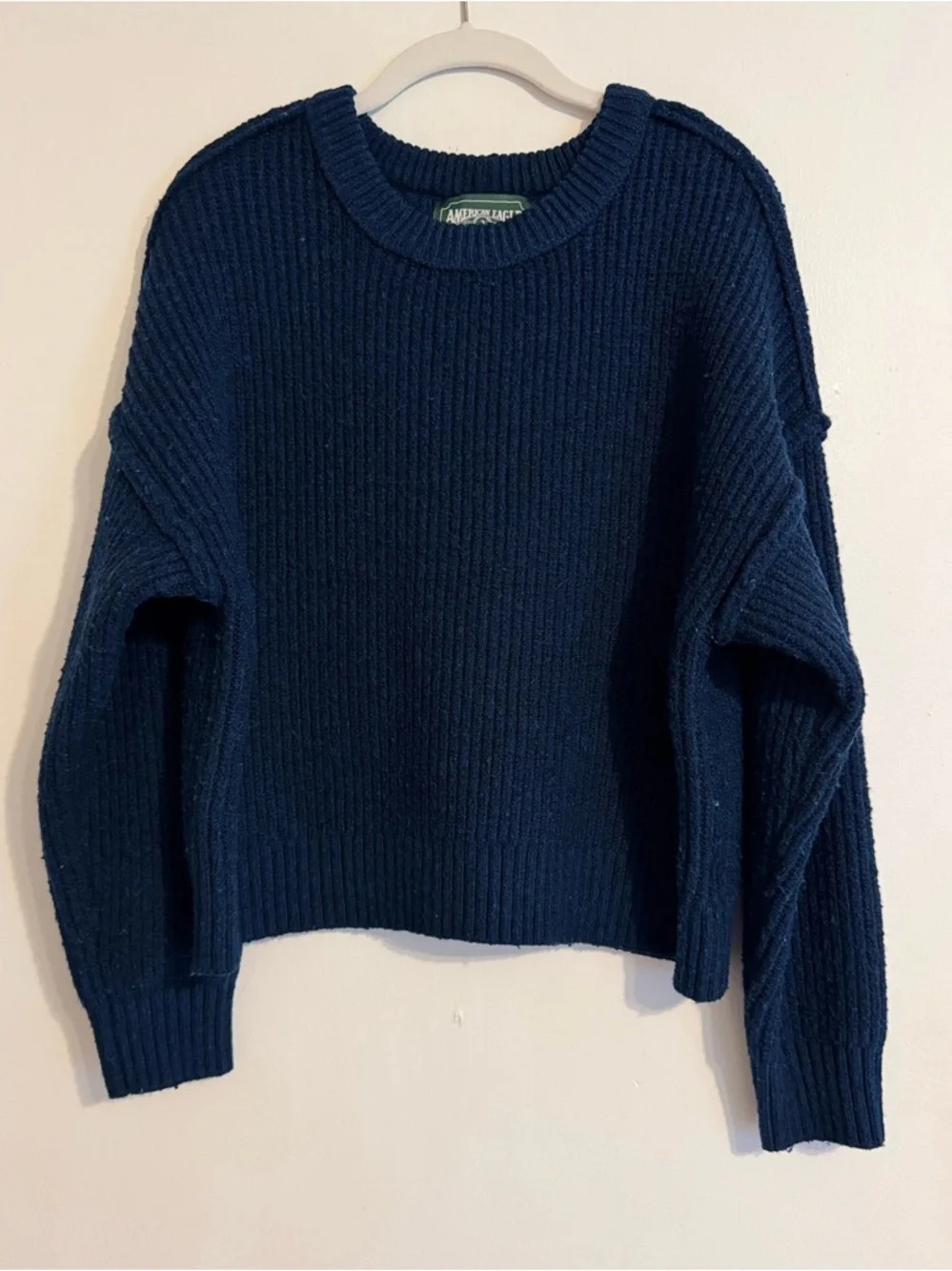 American Eagle Outfitters Navy Ribbed Crewneck Sweater - Picture 1 of 3